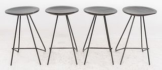 Industrial Style Walnut and Metal Bar Stool, 4