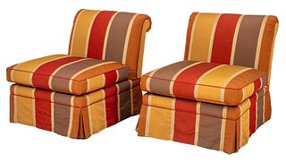 Striped Upholstered Side Chairs, Pair
