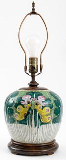 Chinese Famille Verte Ginger Jar Mounted Lamp