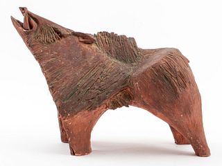 Signed Mid-Century Modern Ceramic Boar Sculpture