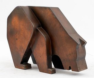 Art Deco Patinated Bronze Bear Sculpture