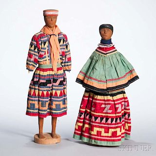 Pair of Seminole Carved Wood Dolls