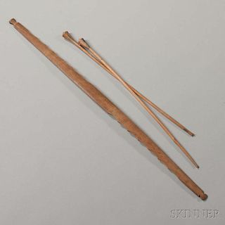Ojibwa Carved Wood Child's Bow and Two Blunt-tipped Arrows
