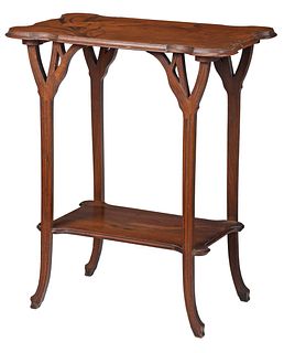 Galle Art Nouveau Marquetry Inlaid Two Tiered Side Table