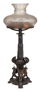 Patinated Bronze and Copper Sinumbra Lamp with Shade