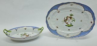 Herend Rothschild Bird Blue Serving Oval Dish & Platter.