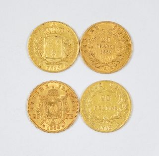 (4) France 20 Franc Gold Coins.