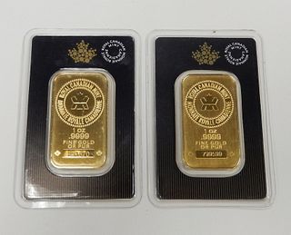 (2) Royal Canadian Mint Pure Gold 1 Troy Oz. Bars.