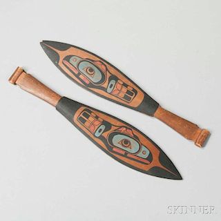 Pair of Northwest Coast Carved and Painted Paddles