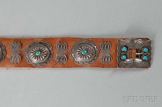 Navajo Girl's Silver and Turquoise Concha Belt