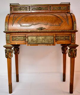 A French Kingwood and Marquetry Bureau A Cylindre