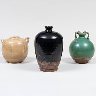 Group of Three Chinese Glazed Pottery Vases
