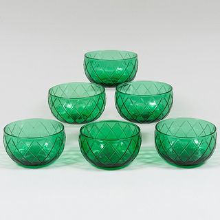 Set of Twenty-Four Molded Green Glass Fingerbowls