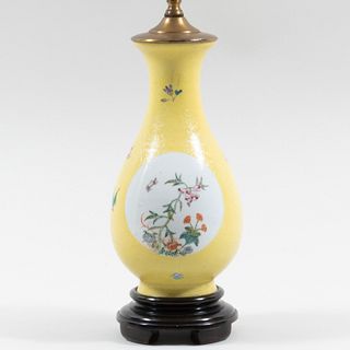 Chinese Yellow Ground Porcelain Vase Mounted as a Lamp