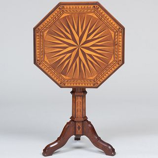 Continental Mahogany, Walnut and Fruitwood Parquetry Tilt-Top Octagonal Table