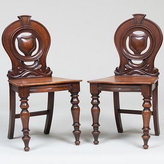 Pair of Victorian Carved Mahogany Hall Chairs
