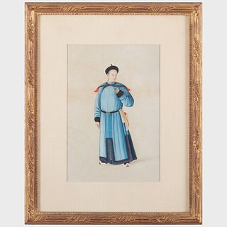 Chinese Export Gouache Painting of a Figure on Pith Paper