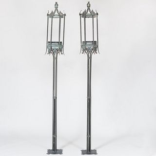 Pair of Gothic Revival Cast-Iron Torcheres