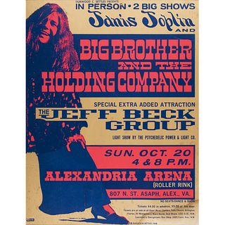 Janis Joplin and Big Brother and the Holding Company with Jeff Beck Group 1968 Alexandria Concert Poster (Beeghly)