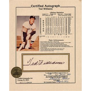 Ted Williams Signed Statistic Sheet