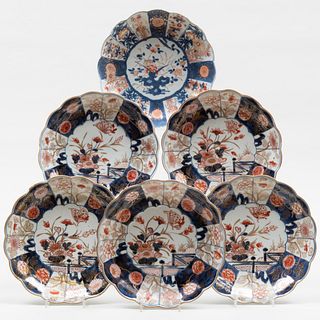 Set of Five Japanese Imari Porcelain Lobed Dishes and a Similar Dish