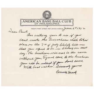 Connie Mack Autograph Letter Signed
