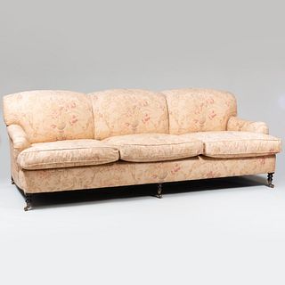 Large George Smith Linen Chintz Upholstered Three Seat Sofa