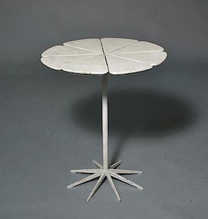 Mid-Century steel and wood petal top drink table, manner of Richard Schultz, unsigned, 19"H x 16"Dia.