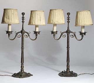 Pair of bronze Arts & Crafts boudoir lamps