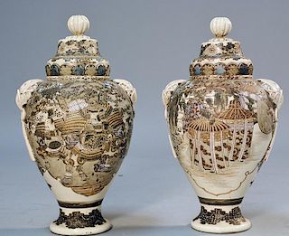 Pair of 19th C. Japanese Satsuma covered jars