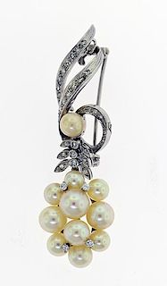 14k white gold diamond and pearl pin/ pendant
