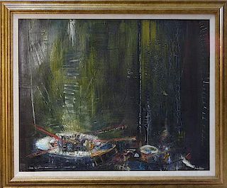 Gianfranco Ferroni (Italian 1927-2001) oil on canvas titled "Natura Morta"