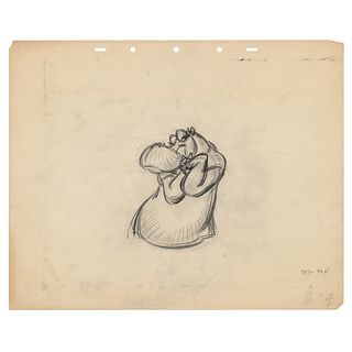 Preston Blair: Hyacinth Hippo (6) production drawings and (2) preliminary background drawings from Fantasia