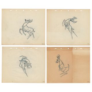 Preston Blair: Bambi (4) rough production drawings from Bambi