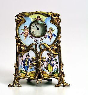 Viennese enamel and gilt bronze art nouveau standing clock