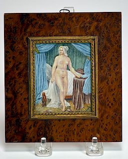 Miniature on ivory of standing nude in her boudoir