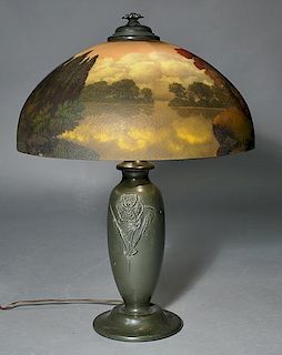Vintage reverse painted scenic table lamp