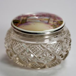 English import mark sterling, enamel and cut glass covered box