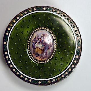 Good French sterling enamel box with inset opals and pearls