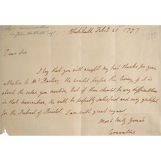 Charles Cornwallis Autograph Letter Signed