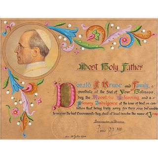 Pope Pius XII Signed Apostolic Blessing