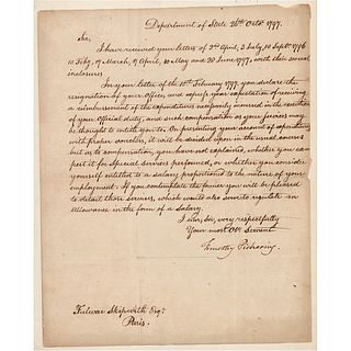 Timothy Pickering Autograph Letter Signed as Secretary of State