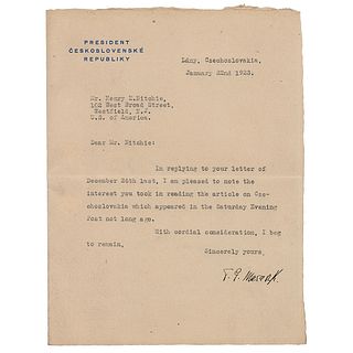 Tomas Masaryk Typed Letter Signed
