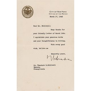 Fiorello La Guardia Typed Letter Signed