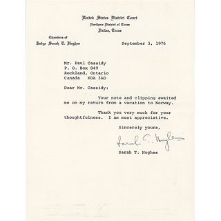 Kennedy Assassination: Sarah T. Hughes Typed Letter Signed