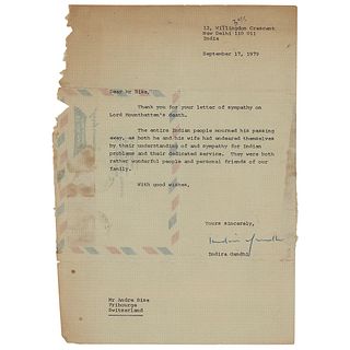 Indira Gandhi Typed Letter Signed