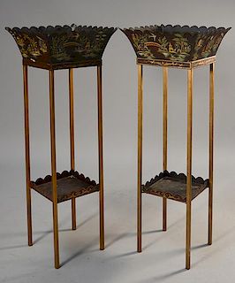 Pair of 20th C. chinoiserie tole decorated planters