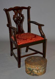 English 18th/19th C. mahogany Chippendale armchair & Chinese 19th C. pigskin box