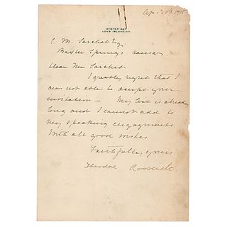 Theodore Roosevelt Letter Signed