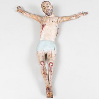 Spanish Colonial Carved and Painted Wood Crucifix